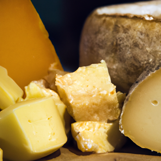 Closeup of an assortment of cheeses